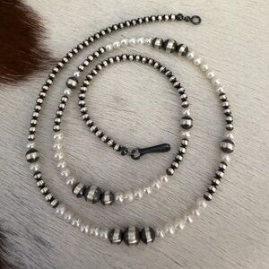 ❤️ 20” 3mm 4mm 6mm Desert Pearls & Fresh Water Pearls NativeMade Navajo Sterling